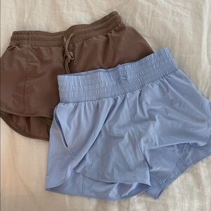 Women's High-Waist Athletic Shorts - Light Blue & Brown